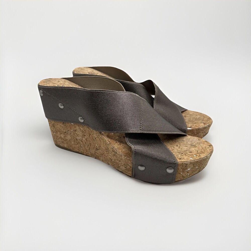 LUCKY BRAND brown metallic bronze stretch Wedge  platform cork sole Sandals 8